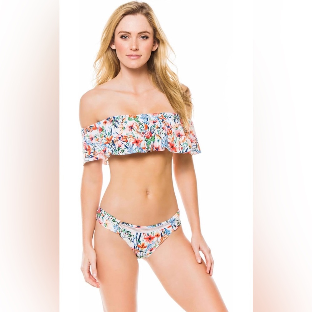 Nwt Lucky Brand womens Lucky Garden Bandeau Flounce Bikini Top Small